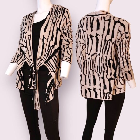 Variations Zebra Print Wrap Cardigan Black White Flowy - Picture 4 of 5